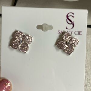 Savvy Cie Sparkling Pink Cluster Earrings